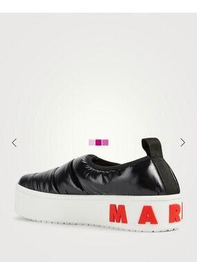 Marni Black & White Platform Slip-On Sneakers with Red Logo